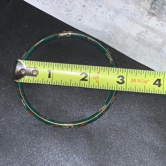 Stunning Vintage Gold-Tone Green Floral Cloisonné Bangle Bracelet - Picture 6 of 6